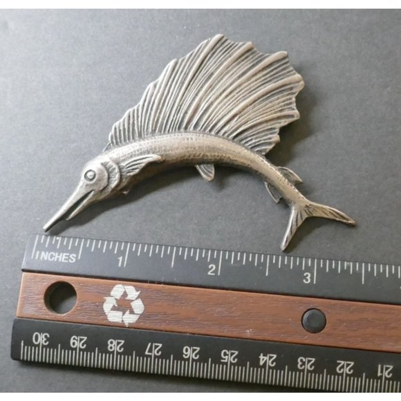 Fabulous Large Vintage Sterling Silver Sailfish Brooch marked Sterling - Picture 4 of 6
